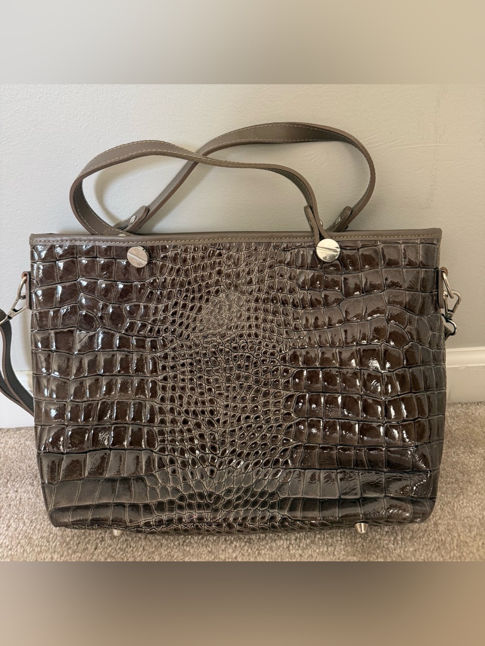 Croc-Embossed Genuine Leather Tote